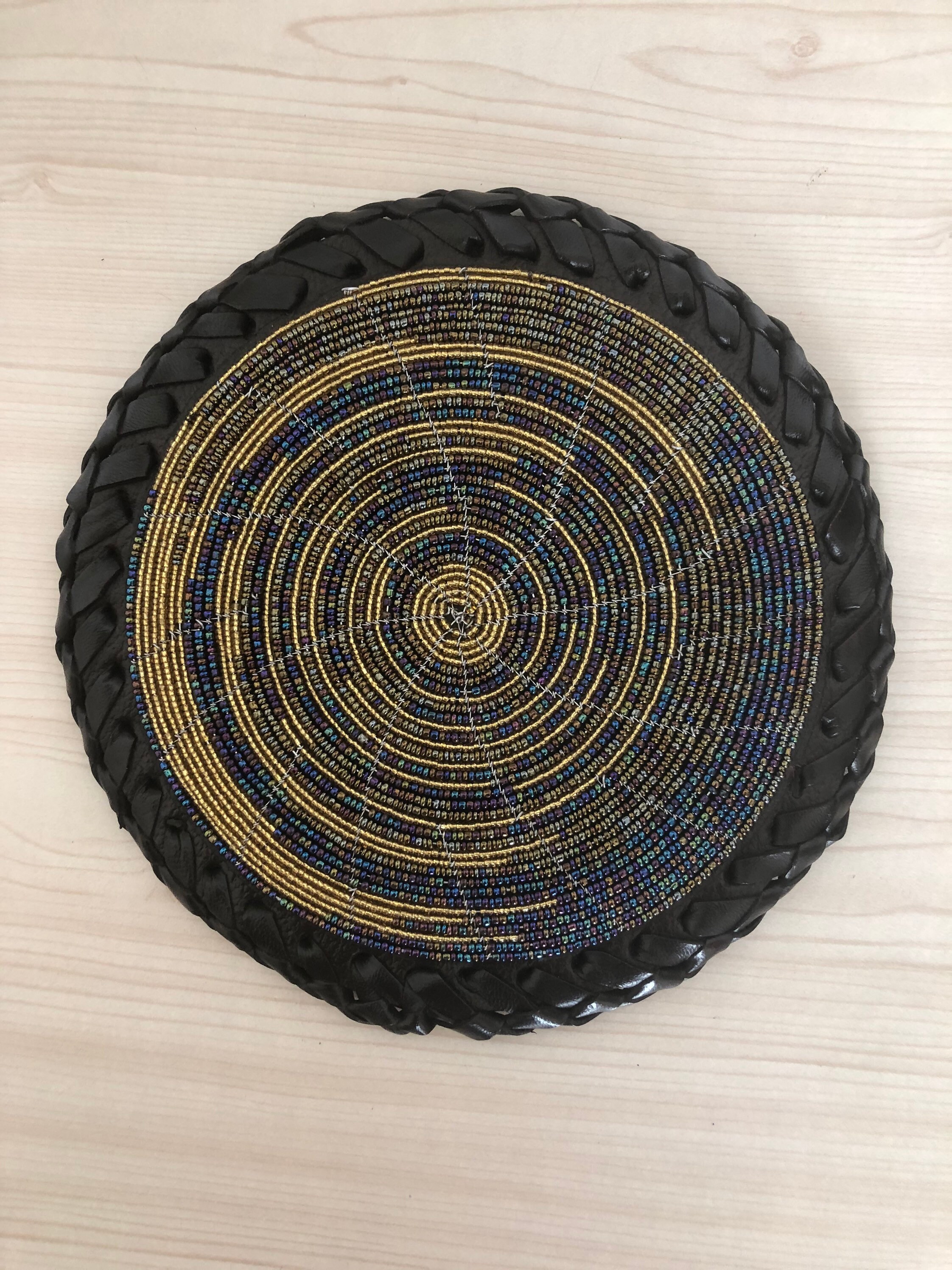 SALE Table MatsCoasters Beaded Leather Table Mat Leather Etsy