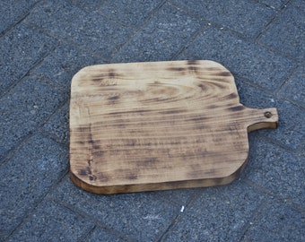 Tabla de cortar de madera hecha a mano, tabla de charcutería de madera rústica, tabla de cortar de madera tallada a mano, decoración de cocina de granja, tabla de queso de madera