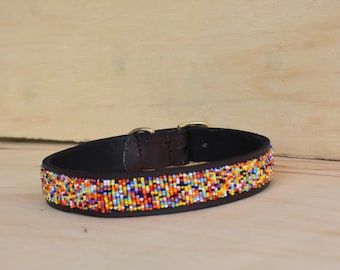 African Beaded Leather Dog Collar, Maasai Handmade Dog Collar, Personalized Bead Dog Collar, Multicolor Dog Collar African Pet Jewelry Gifts