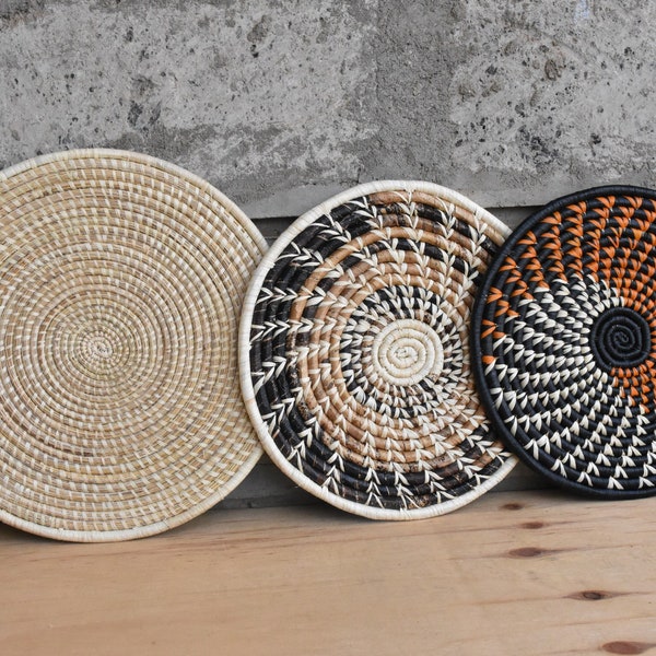 ON SALE African Wall Art, Woven Boho Placemats, African  Home Decor, Woven Trivets Wall Hanging Basket, Woven Table Top Decorative Baskets G