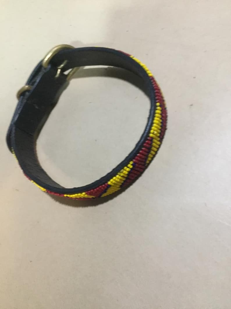 African Leather Dog Collar Small Dog Collar Leather Beaded Leather Dog Collar Unique Maasai Leather Dog Collar Christmas Gifts For Him