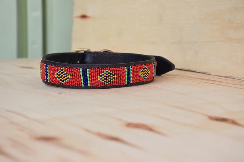 African Beaded Leather Dog Collar Maasai Handmade Dog Collar Etsy
