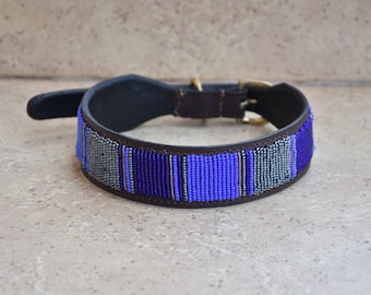 Leather Dog Collar, African Beaded Dog Collar, Maasai Dog Collar, Large Leather Dog Collar Personalized, Kenyan Dog Collar African P