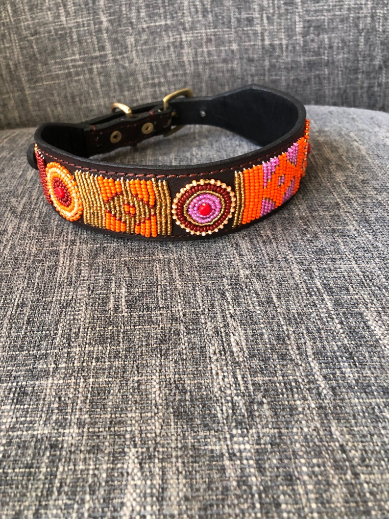 African Beaded Leather Dog Collar, Maasai Handmade Dog Collar, Personalized Bead Dog Collar, Kenyan Dog Collar African Pet Jewelry G image 6