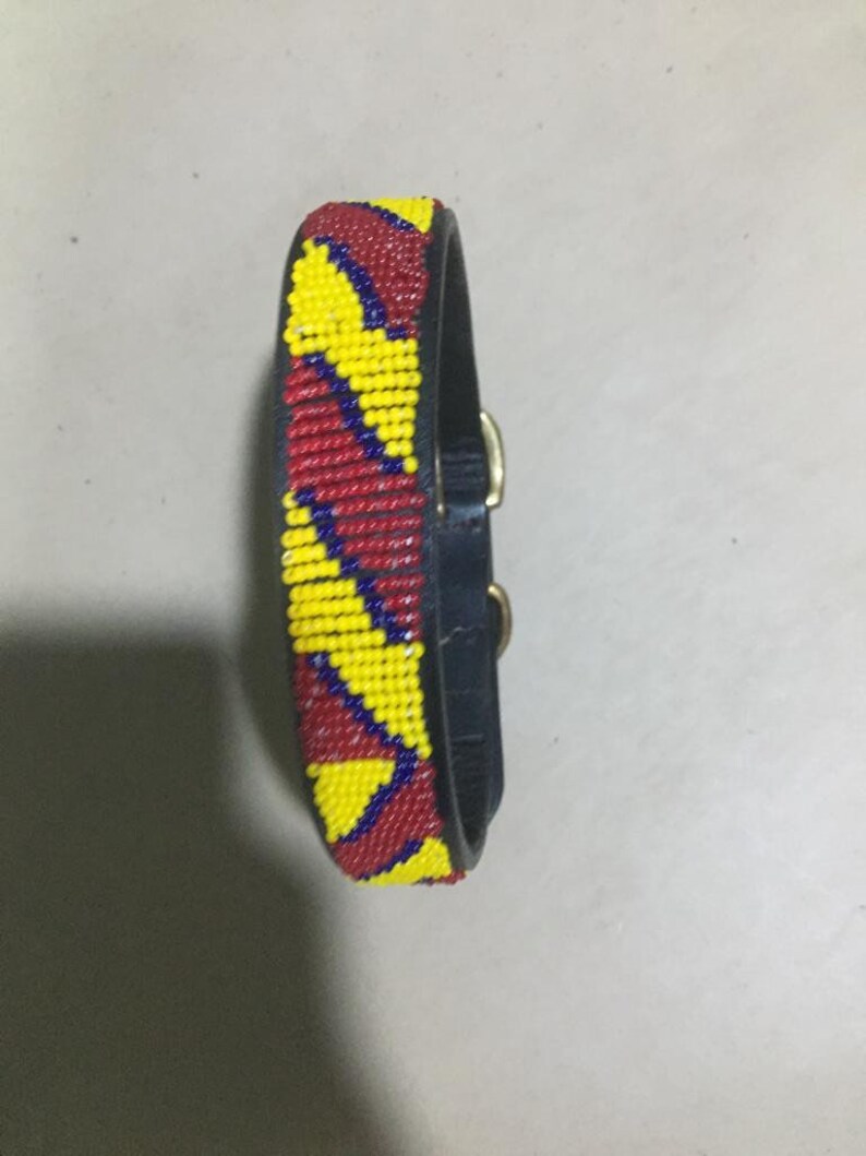 African Leather Dog Collar Small Dog Collar Leather Beaded Leather Dog Collar Unique Maasai Leather Dog Collar Christmas Gifts For Him