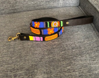 Beaded Leather Dog Leash, African Handmade Leather Dog Lead, Maasai Beaded Dog Lead, African Pet Jewelry Gifts For Pooch, Leather Pet L