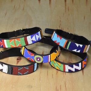 Leather Dog Collar, African Beaded Dog Collar, Maasai Dog Collar, Large Leather Dog Collar Personalized, Kenyan Dog Collar African P image 3