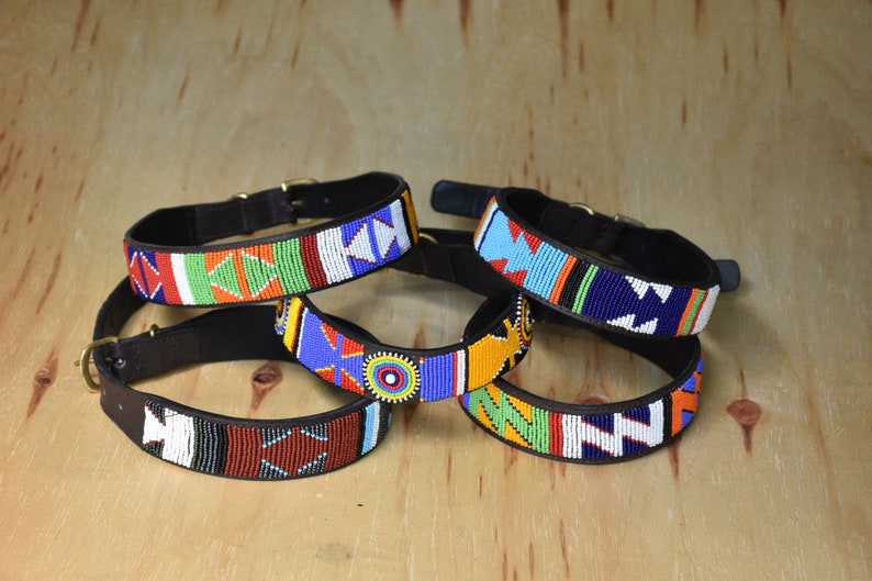 Leather Dog Collar, African Beaded Dog Collar, Maasai Dog Collar, Large Leather Dog Collar Personalized, Kenyan Dog Collar African P image 3