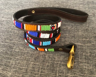 Beaded Leather Dog Leash, African Handmade Leather Dog Lead, Maasai Beaded Dog Lead, African Pet Jewelry Gifts For Pooch, Leather Pe