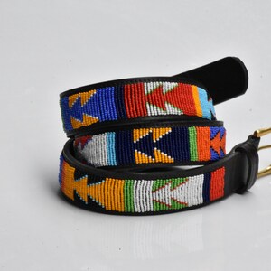 Masai belt, Leather belt, Beaded belt, Handmade belt, Maasai beaded leather belt, African beaded belt, Men belt, Casual belt, Boho belt, image 2