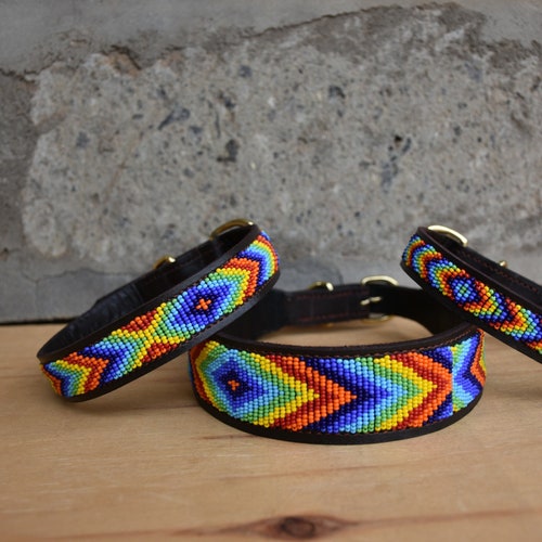 Leather Dog Collar African Beaded Dog Collar Maasai Dog Etsy