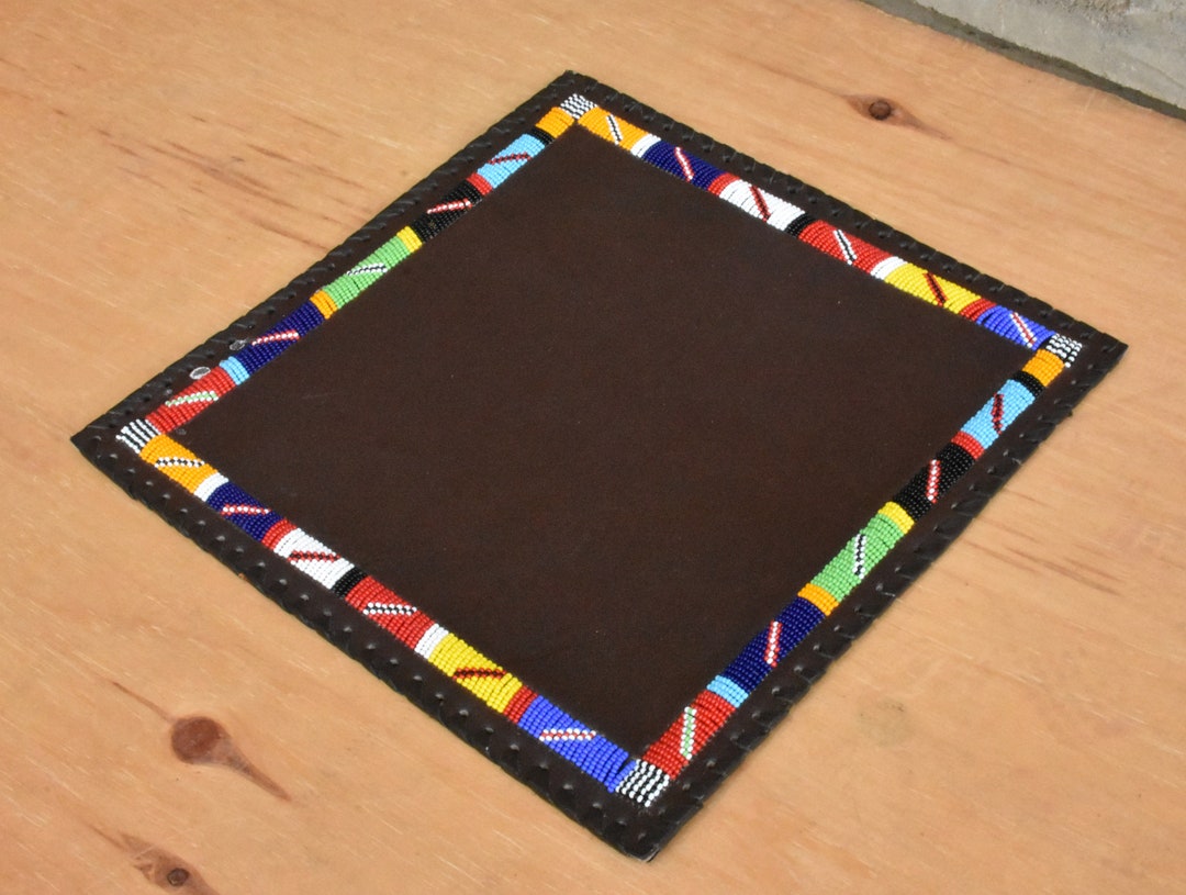 ON SALE Table Mat, Beaded Leather Table Mat, Leather Mat, African