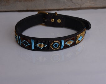 Hundehalsband aus Leder, Afrikanisches Hundehalsband mit Perlen, Massai-Hundehalsband, großes Leder-Hundehalsband personalisiert, kenianisches Hundehalsband African P