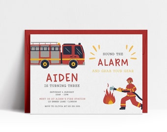 Editable Firetruck Birthday Invitation, Fire Fighter Birthday Invite, Fireman Birthday Invitation, Printable Invitation, Digital Download