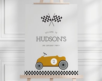 Editable Race Car Birthday Welcome Sign, Vintage Race Car Sign, Two Fast Birthday, Car Birthday Sign, Digital Template, Instant Download