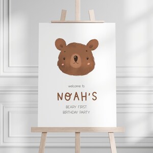 Editable Beary First Welcome Birthday Sign, Woodland Bear Sign, Brown Bear Welcome Sign, Teddy Bear Picnic, Welcome Sign, First Birthday