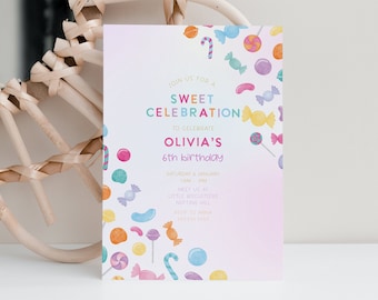 Sweets Candy Invitation, Sweets Candy Birthday Invitation, Sweet Celebration Birthday, Candy Invitation, Digital Download, Editable Template