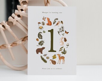 Woodland Birthday Party Invitation Template, Forest Animals Printable birthday invite, Editable birthday party invite for kids, Editable