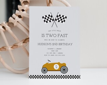 Editable Race Car Birthday Invitation, Vintage Race Car Invite, Two Fast Birthday, Car Birthday Invite, Digital Template, Instant Download