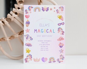 Editable Unicorn Birthday Invite Template, Pastel Unicorn Birthday Invite, Unicorn Birthday Party Invite, Editable Digital Template