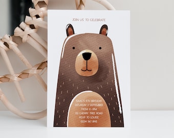 Plantilla editable de invitación de cumpleaños de oso, invitación de primer cumpleaños de Beary, invitación a fiesta de oso, invitación de picnic de osos de peluche, plantilla digital editable