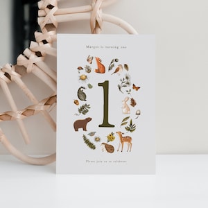 Modelo de convite de festa de aniversário da floresta, convite de aniversário para impressão de animais da floresta, convite de festa de aniversário editável para crianças, editável