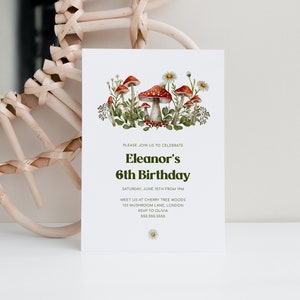 Editable Mushroom Birthday Invitation Template, Enchanted Woodland Forest Invite, Garden Fairy Theme, Girl Birthday Party, Digital Download