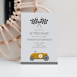 Bewerkbare raceauto verjaardagsuitnodiging, vintage raceauto uitnodigen, twee snelle verjaardag, auto verjaardagsuitnodiging, digitale sjabloon, Instant Download