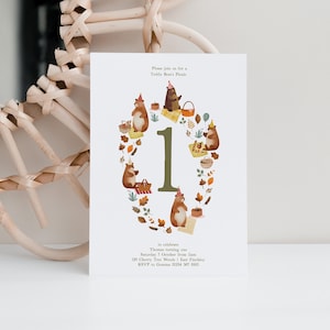 Modello modificabile di invito per il compleanno di un picnic con orsacchiotti, invito per il primo compleanno di Beary, invito alla festa dell'orso, invito all'orso, modello digitale modificabile