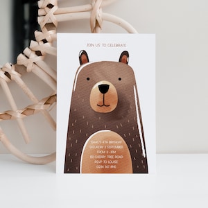 Modello di invito per il compleanno dell'orso modificabile, invito per il primo compleanno di Beary, invito alla festa dell'orso, invito al picnic degli orsacchiotti, modello digitale modificabile