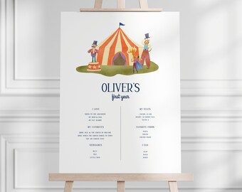 Bearbeitbares Zirkus Geburtstag Meilenstein Zeichen, Zirkus Geburtstag Vorlage, Karneval, Zirkus Tiere, druckbare Geburtstagsschild, digitaler Download