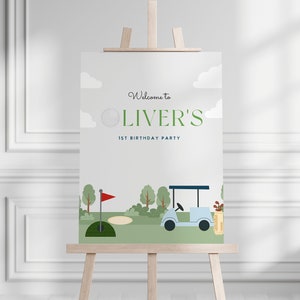 Editable Golf First Birthday Welcome Sign, Hole-in-One Party Sign, Hole in One Welcome Sign, Digital Download, Instant Download, Template