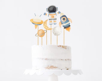 Printable Outer Space Cake Topper, Birthday Party, Cake Decor, Astronaut, Rocket, Digital Download, Instant Download