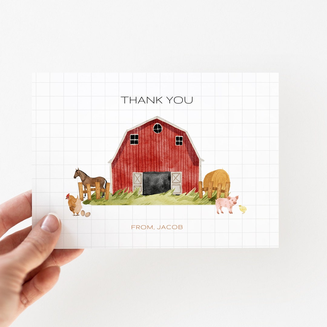 Editable Farm Birthday Thank You Card Barn Party Farm - Etsy Israel