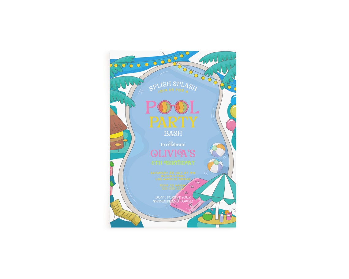 Editable Pool Party Invitation Template, Tropical, Splish Splash, Pool ...