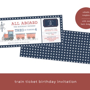 Editable Train Birthday Ticket Invitation Template, Train Ticket Kids Invite, Blue Boy Birthday, Boarding Pass Invitation, Instant Download