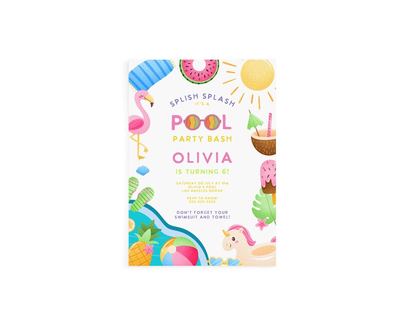 Editable Pool Party Invitation Template, Tropical, Splish Splash, Pool ...