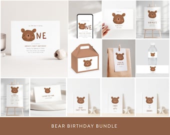 Editable Beary First Invitation Template Bundle, Printable Birthday Bundle, Brown Bear Birthday, Teddy Bears Picnic Bundle, Digital Download