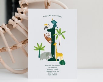 Editable Party Animals Birthday Invitation, Wild One Invitation, Zoo Safari Animals Party, Jungle Animals Printable Invite, Instant Download