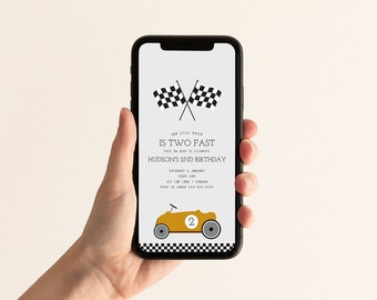 Editable Race Car Birthday Invitation, Vintage Race Car Invite, Two Fast Birthday, Car Birthday Invite, Digital Template, Instant Download