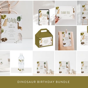 Editable Dinosaur Birthday Bundle Template, Dino Birthday Invite, Stomp Chomp and Roar Birthday, Editable Digital Template, Jurassic