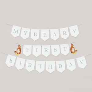 My Beary First Birthday Banner, Brown Bear Banner, Beary First Birthday, Instant Download, Teddy Bears Picnic Party, Printable Banner