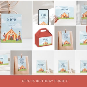 Editable Circus Birthday Bundle, Circus Party Invitation, Carnival Theme, Circus Animal Bundle, Editable Digital Template, Digital File