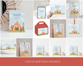 Editable Circus Birthday Bundle, Circus Party Invitation, Carnival Theme, Circus Animal Bundle, Editable Digital Template, Digital File
