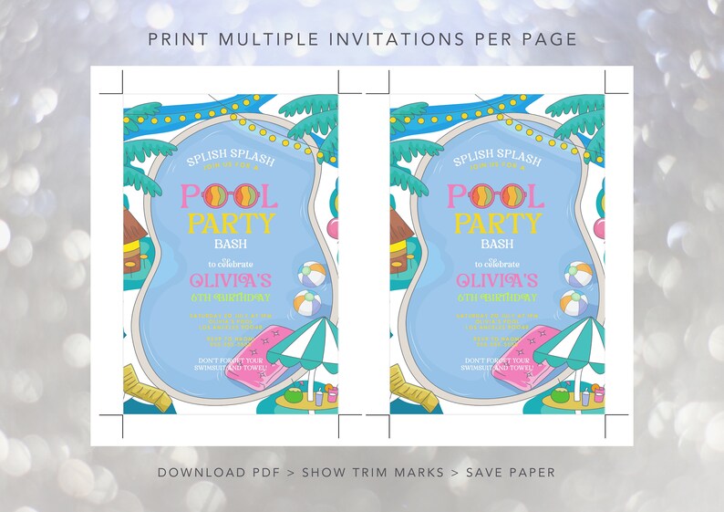Editable Pool Party Invitation Template, Tropical, Splish Splash, Pool ...