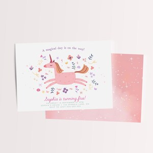 Editable Unicorn Rainbow Birthday Invitation, Unicorn Invite Pink Pastel Floral, Girl Unicorn Party, Printable Digital Instant Download