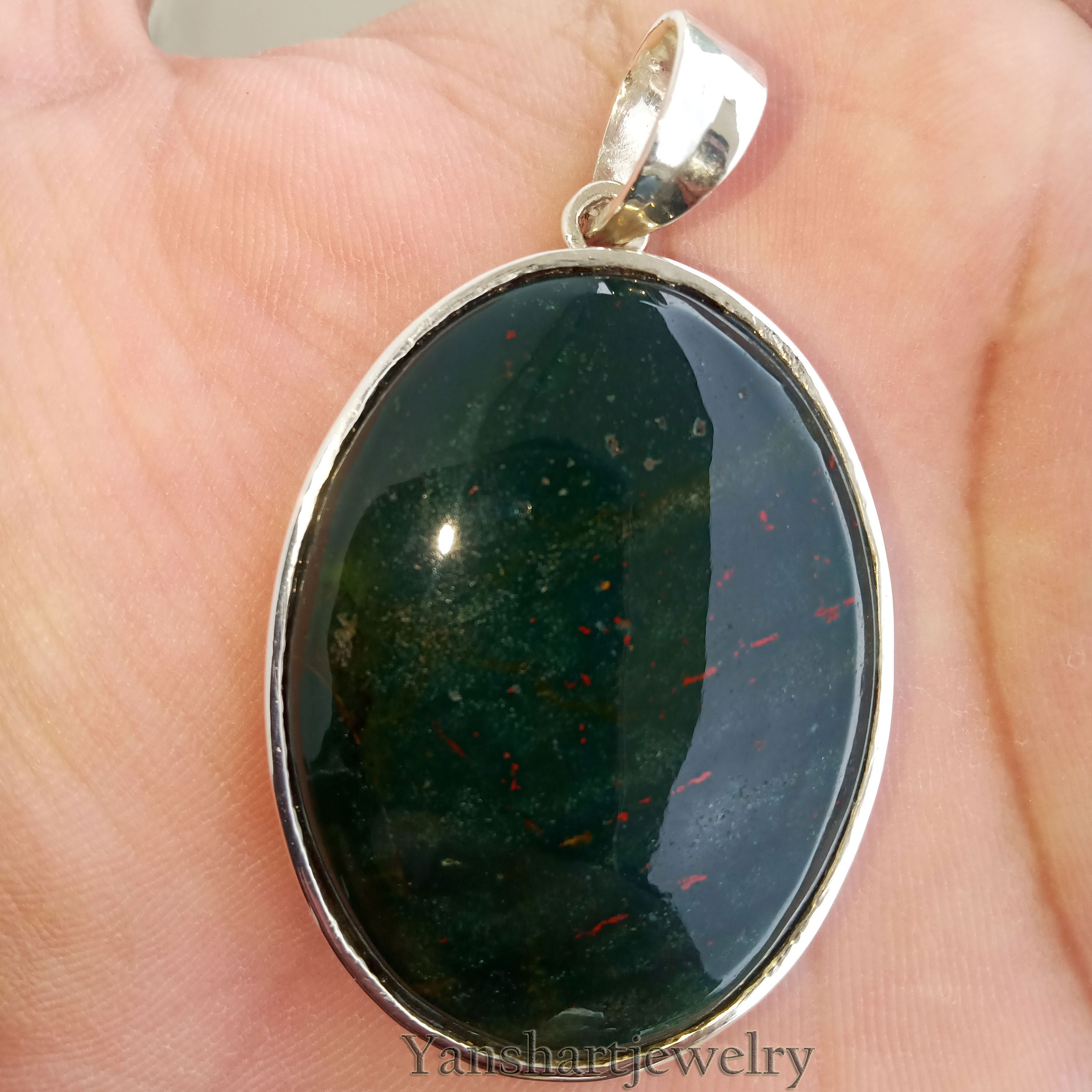 Natural Bloodstone Pendant 925 Sterling Silver Pendant - Etsy UK