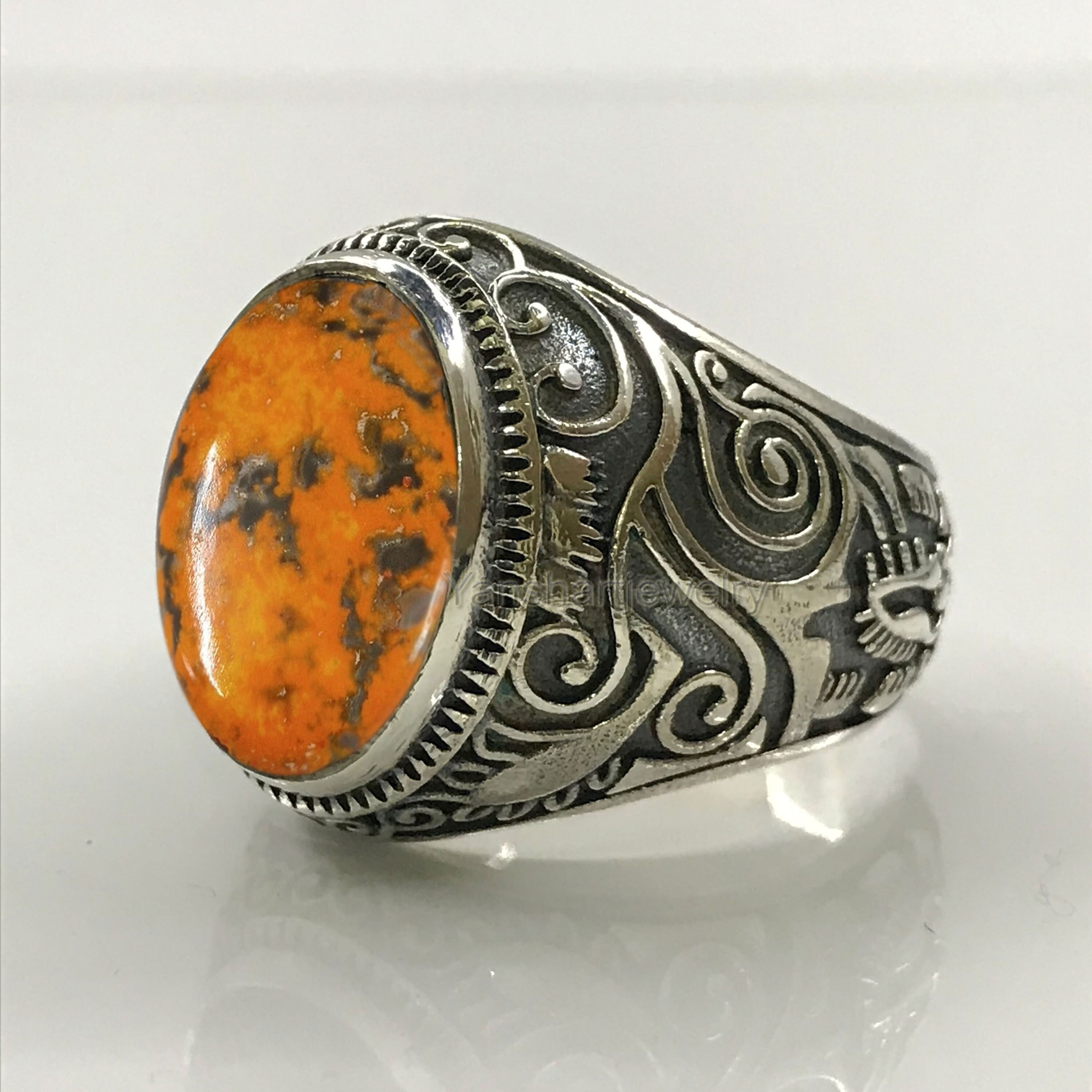 Bumble Bee Jasper Ring Solid 925 Sterling Silver Ring For Men Yellow Jasper Ring Handmade Silver Ring Huge Gemstone Ring Ring For Men