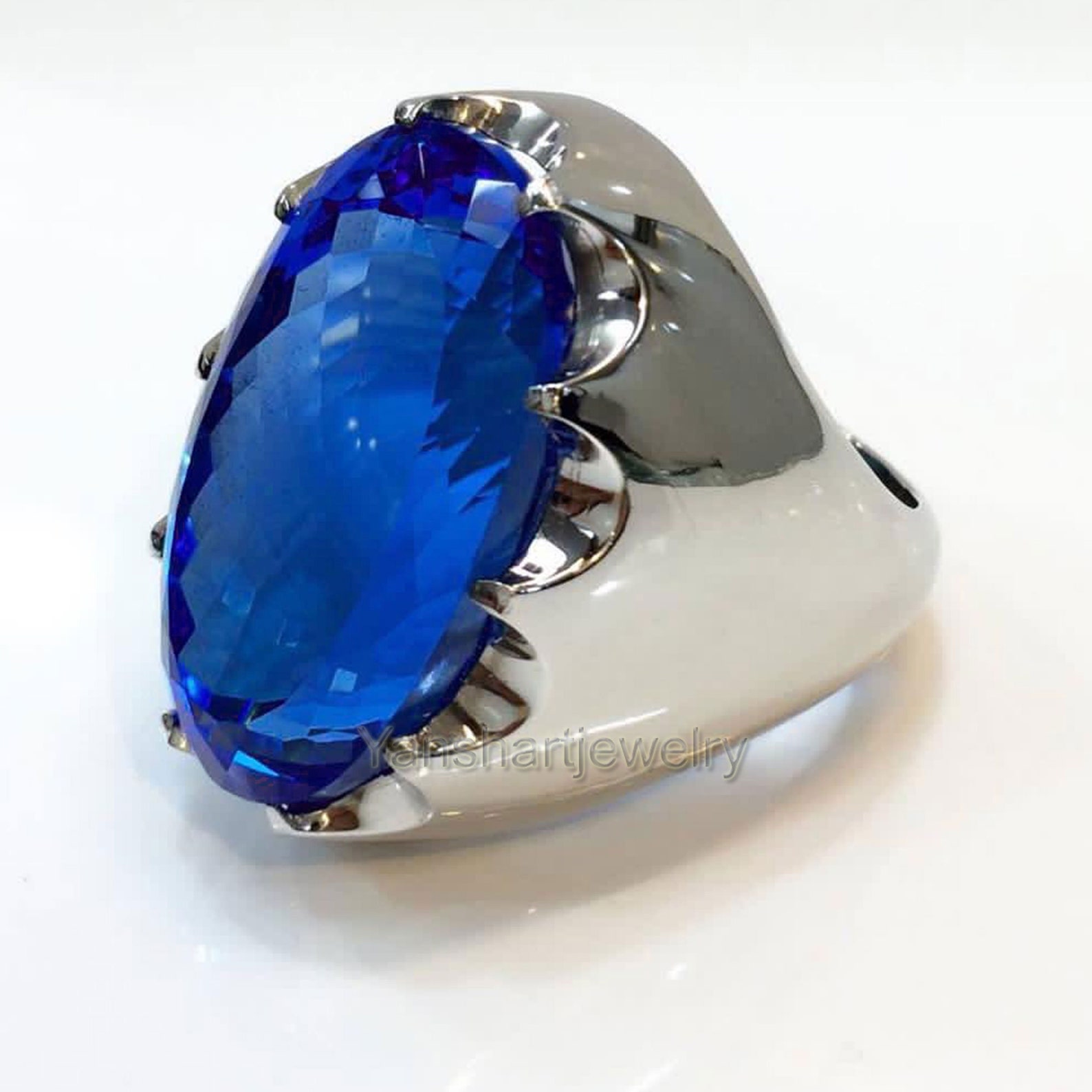 Mens Blue Sapphire Engagement Ring Men Blue Sapphire Wedding Etsy