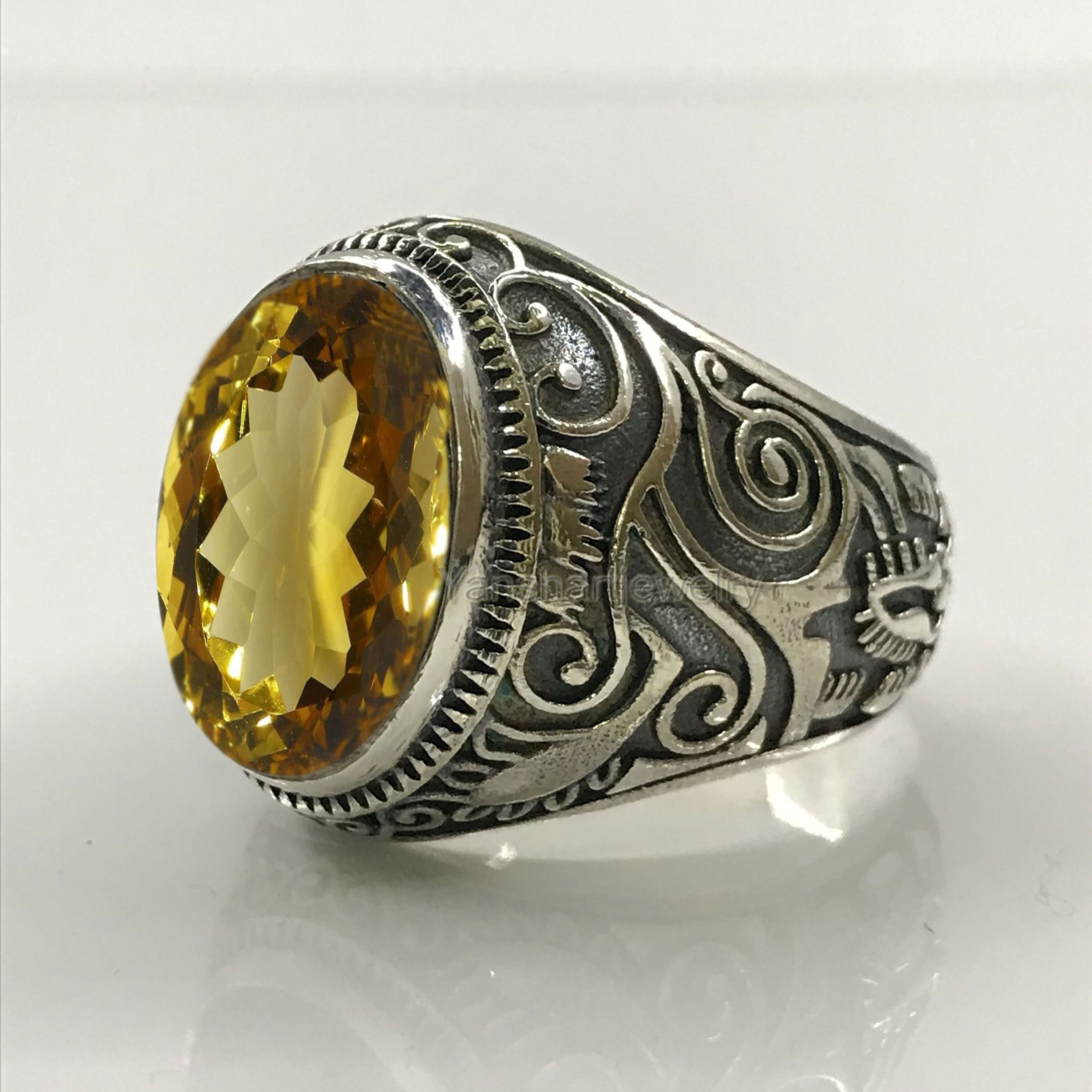Citrine Mens Ring Solid 925 Sterling Silver Men Citrine Etsy
